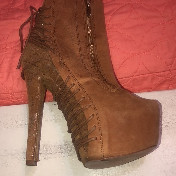 Zi Giny women’s leather platform tan boots size 9‎ 5 inch heels - Picture 8 of 11